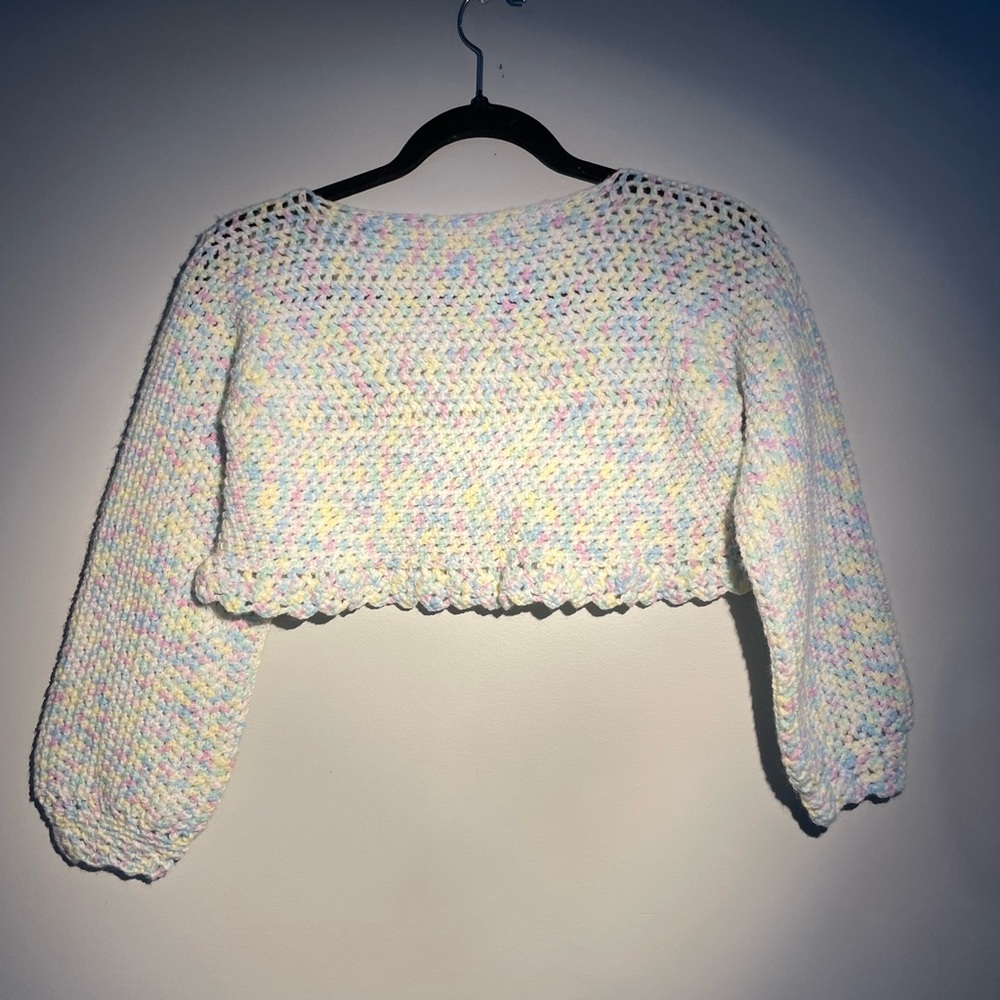 Cotton Candy Cropped Crochet Sweater